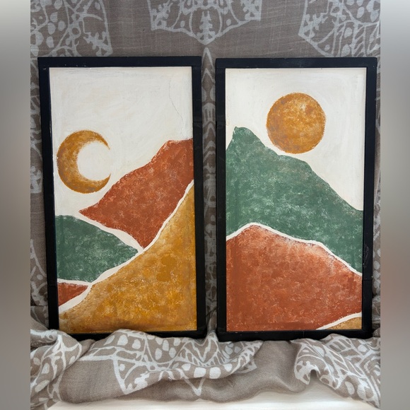 Other - Hand Painted Abstract Mountain and Sun Art Set